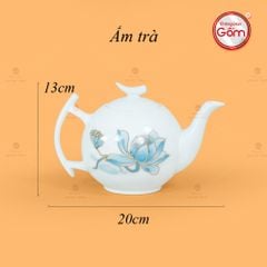 Bộ Trà Bưởi Cành Hoa Sen Xanh Vẽ Vàng