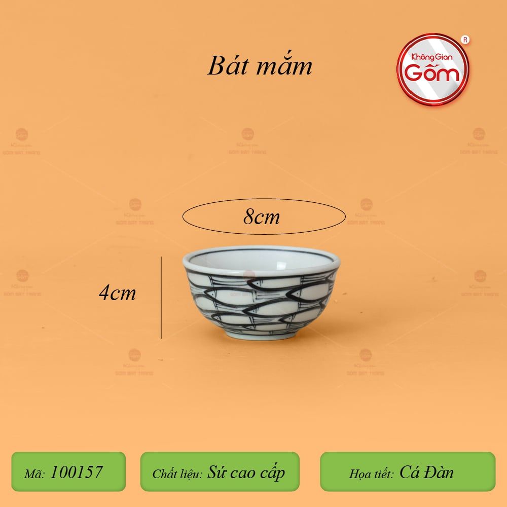 Bát Mắm Men Trắng Vẽ Cá Đàn