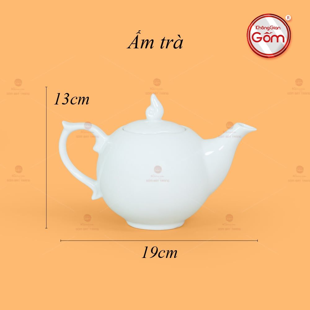 Bộ Trà Men Trắng Mẫu Đơn Ly Lượn