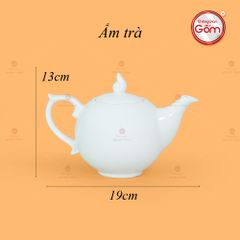 Bộ Trà Men Trắng Mẫu Đơn Ly Lượn