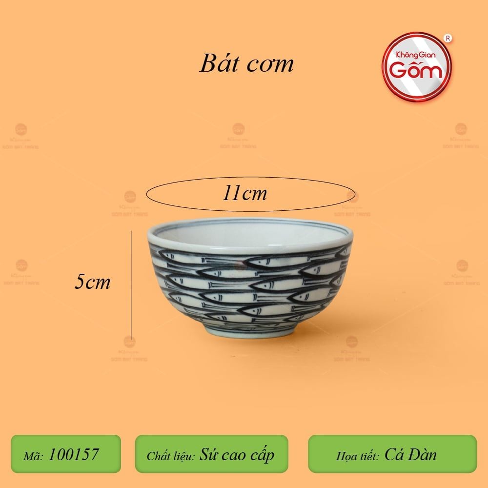 Bát Cơm Men Trắng Vẽ Cá Đàn