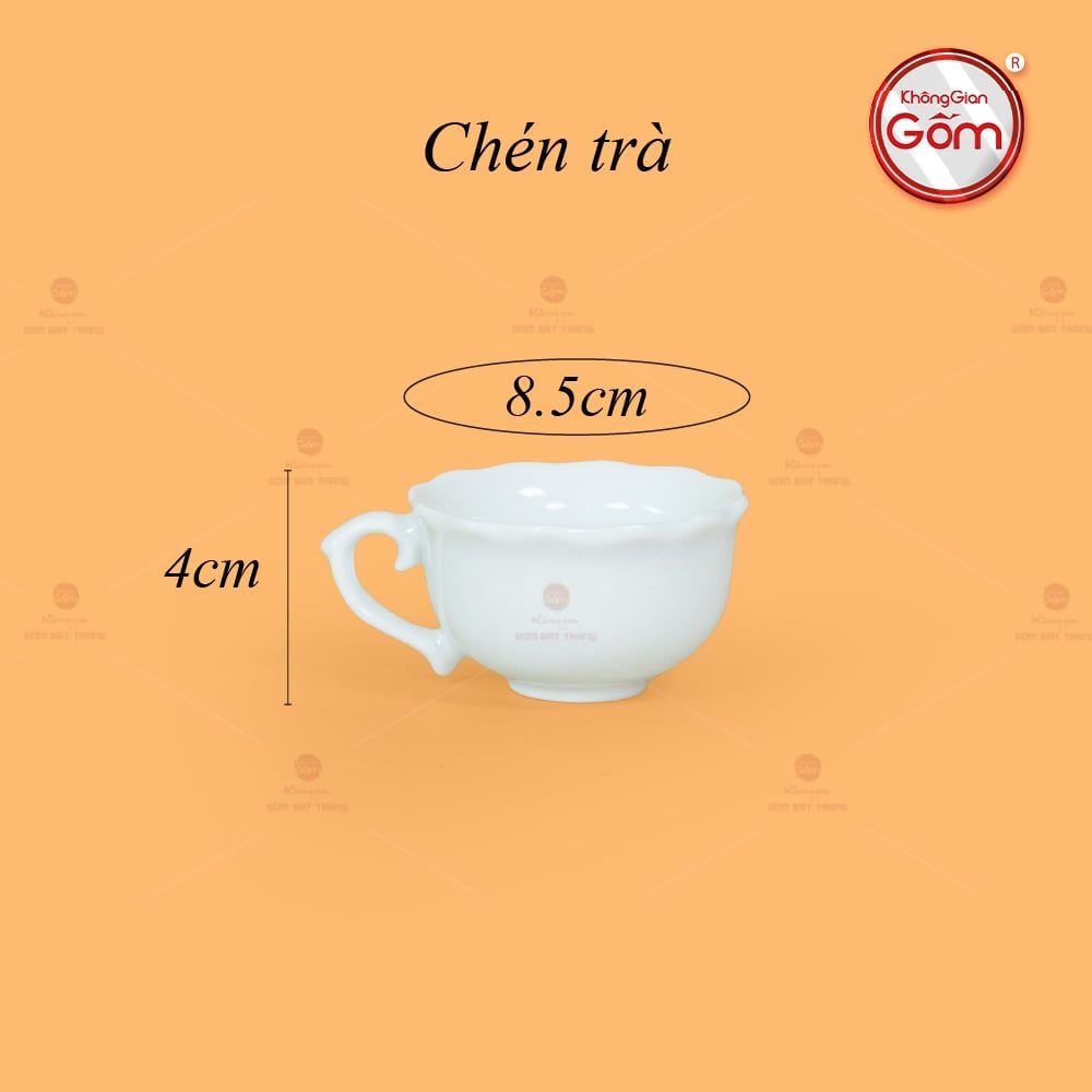 Bộ Trà Men Trắng Mẫu Đơn Ly Lượn