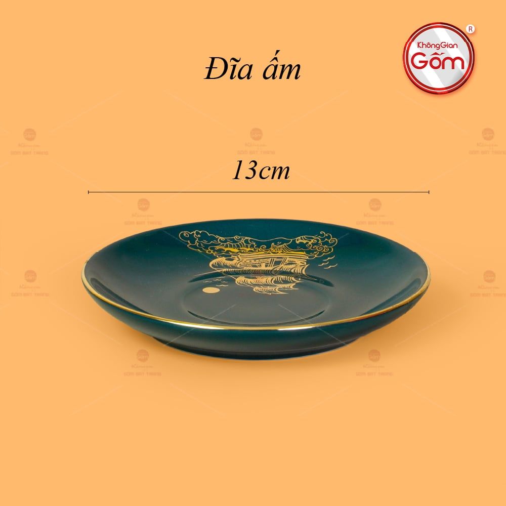 Bộ Trà Men Xanh Lam Ngọn Lửa Thuận Buồm Xuôi Gió Vẽ Vàng