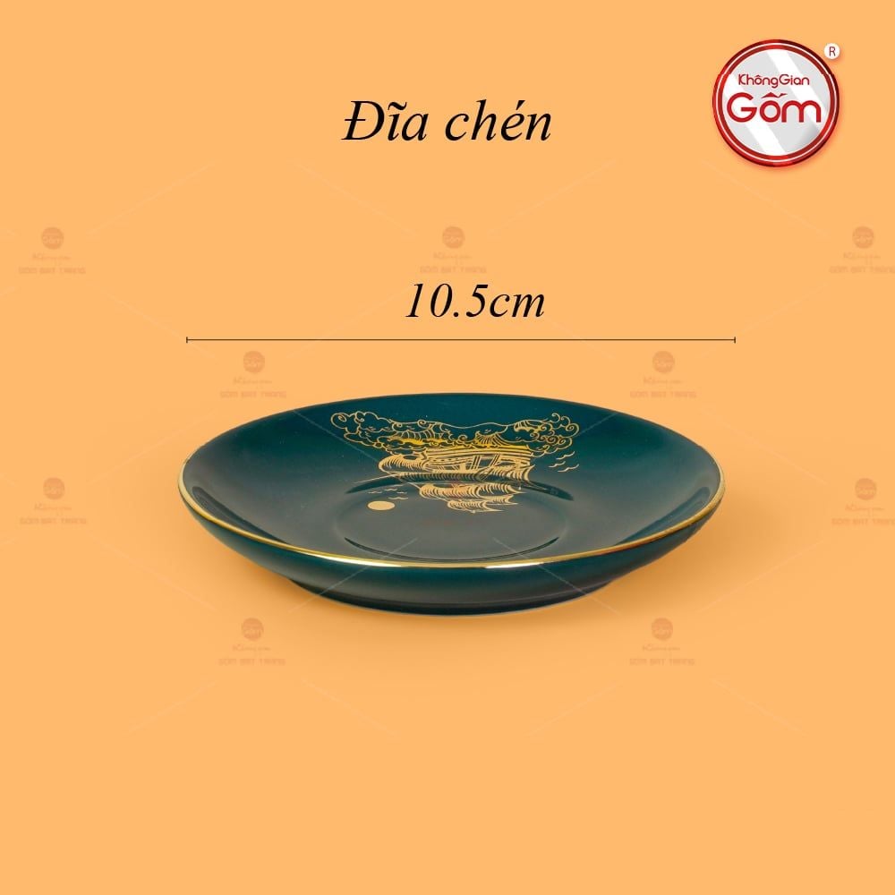 Bộ Trà Men Xanh Lam Bưởi Cành Thuận Buồm Xuôi Gió Vẽ Vàng