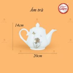 Bộ Trà Men Trắng Đức Sen Bướm Vẽ Vàng
