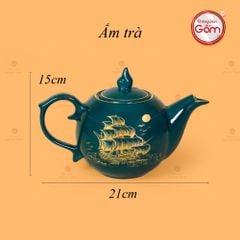 Bộ Trà Men Xanh Lam Ngọn Lửa Thuận Buồm Xuôi Gió Vẽ Vàng