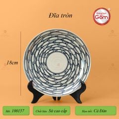 Đĩa Tròn Men Trắng Vẽ Cá Đàn
