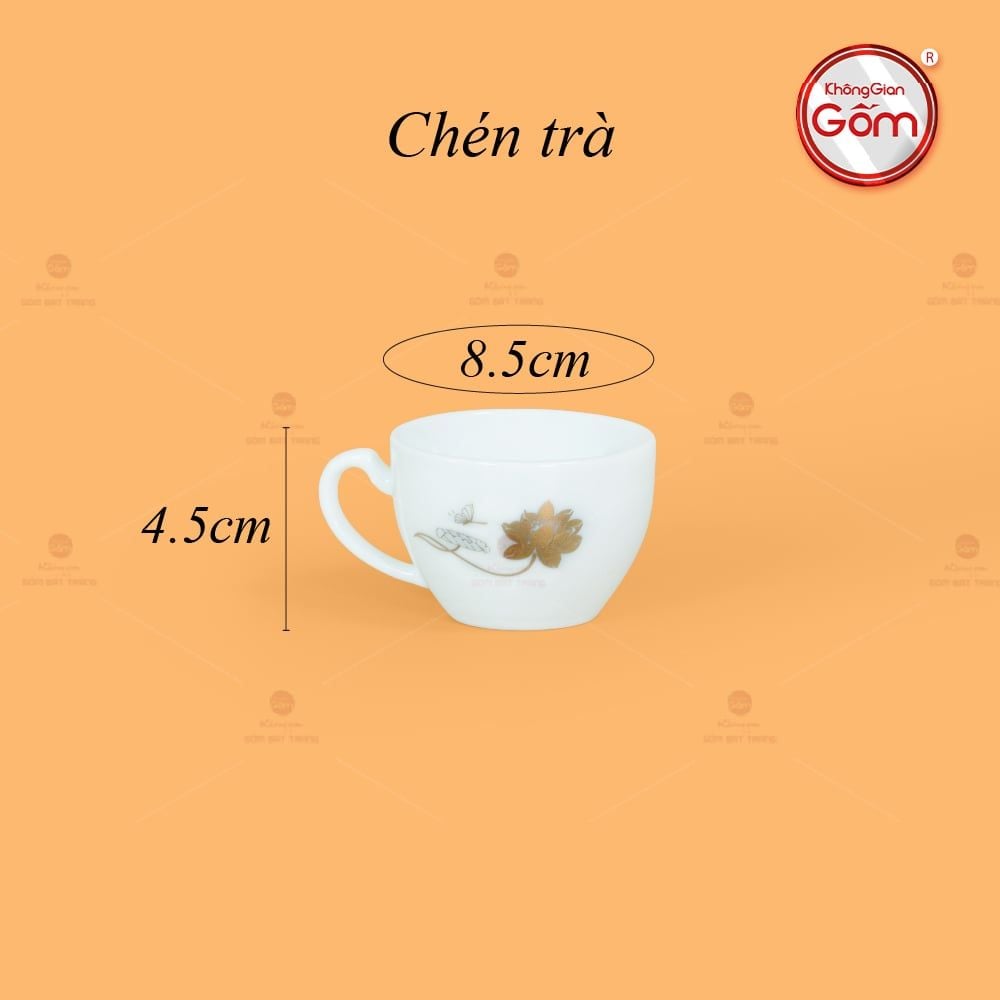 Bộ Trà Men Trắng Đức Sen Bướm Vẽ Vàng