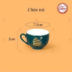 Bộ Trà Men Xanh Lam Ngọn Lửa Thuận Buồm Xuôi Gió Vẽ Vàng