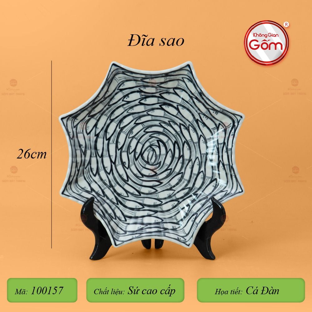 Đĩa Sao Men Trắng Vẽ Cá Đàn