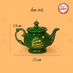 Bộ Trà Men Lục Đài Các Thuận Buồm Xuôi Gió Vẽ Vàng