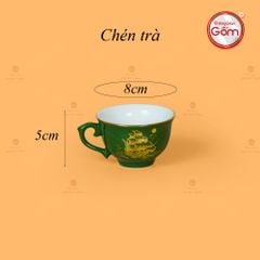 Bộ Trà Men Lục Ngọn Lửa Thuận Buồm Xuôi Gió Vẽ Vàng