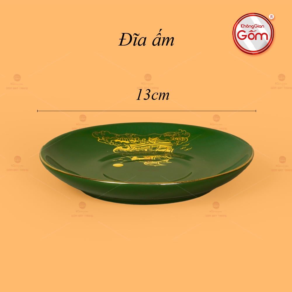 Bộ Trà Men Lục Đài Các Thuận Buồm Xuôi Gió Vẽ Vàng