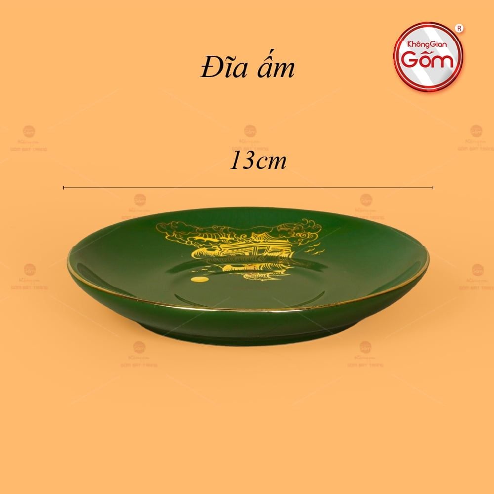 Bộ Trà Men Lục Ngọn Lửa Thuận Buồm Xuôi Gió Vẽ Vàng