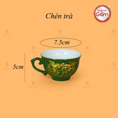 Bộ Trà Men Lục Đài Các Hoa Sen Vẽ Vàng