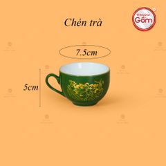 Bộ Trà Men Lục Ngọn Lửa Hoa Sen Vẽ Vàng