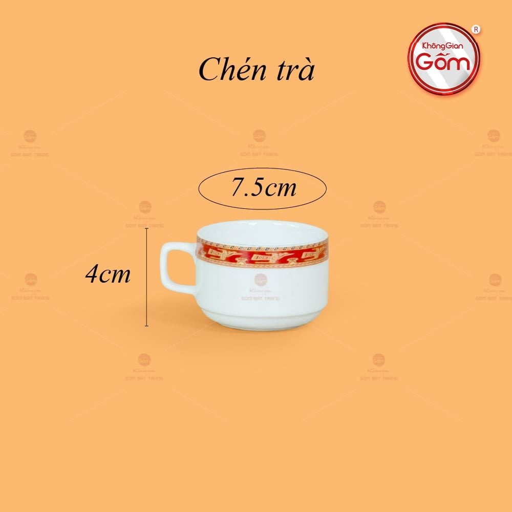 Bộ Trà Men Trắng Vuông Cao Viền Chim Hạc