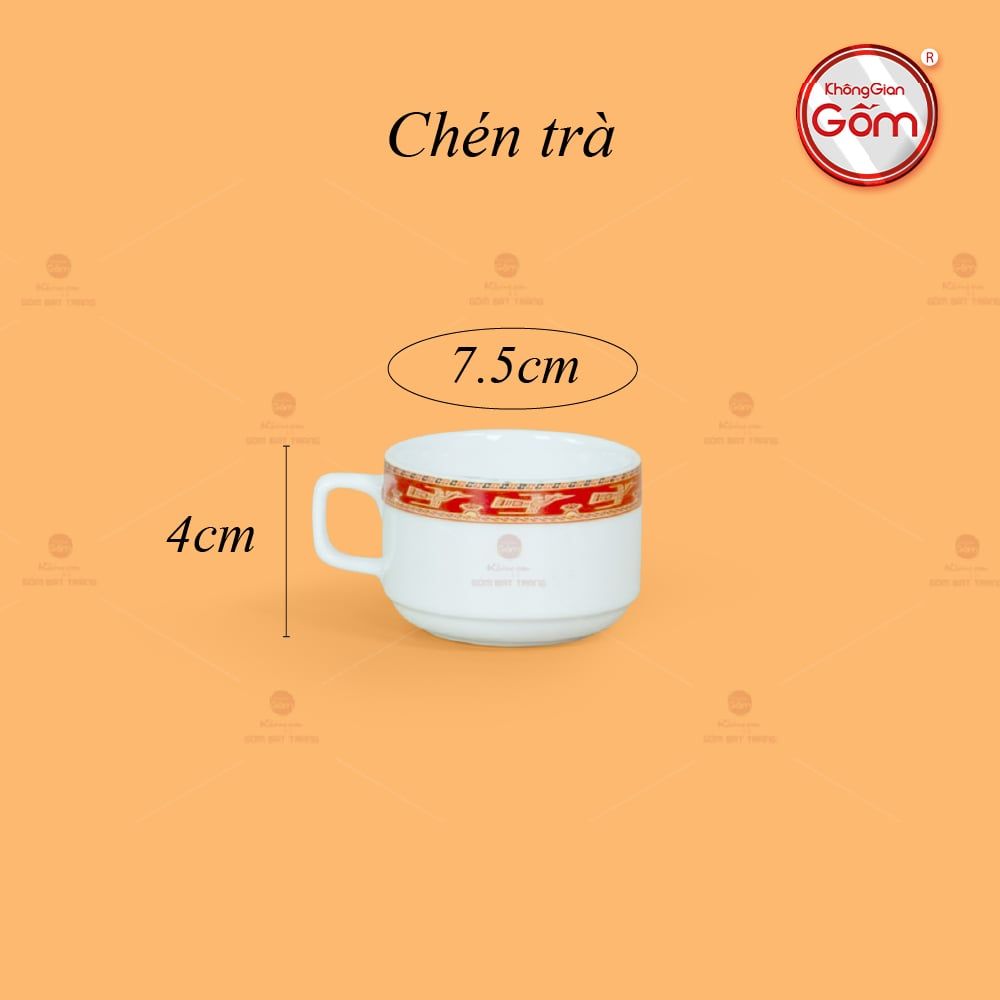 Bộ Trà Men Trắng Minh Nguyệt Viền Chim Hạc Đỏ