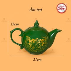 Bộ Trà Men Lục Ngọn Lửa Hoa Sen Vẽ Vàng