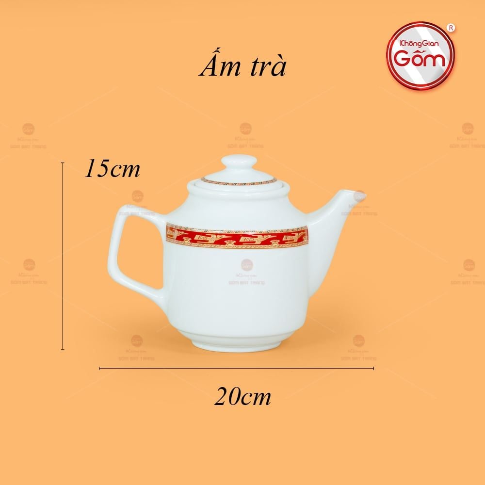 Bộ Trà Men Trắng Vuông Cao Viền Chim Hạc