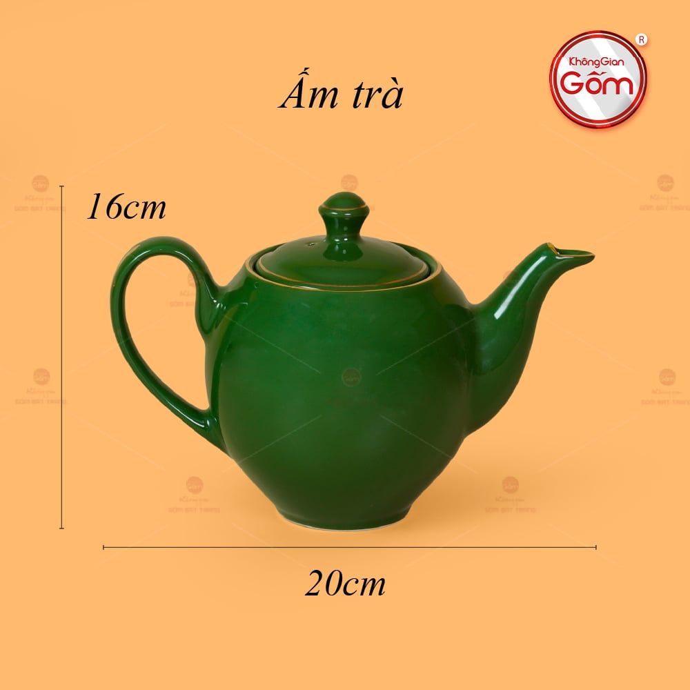 Bộ Trà Men Lục Dáng Minh Long Kẻ Vàng