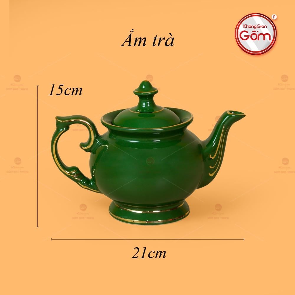 Bộ Trà Men Lục Đài Các Kẻ Vàng