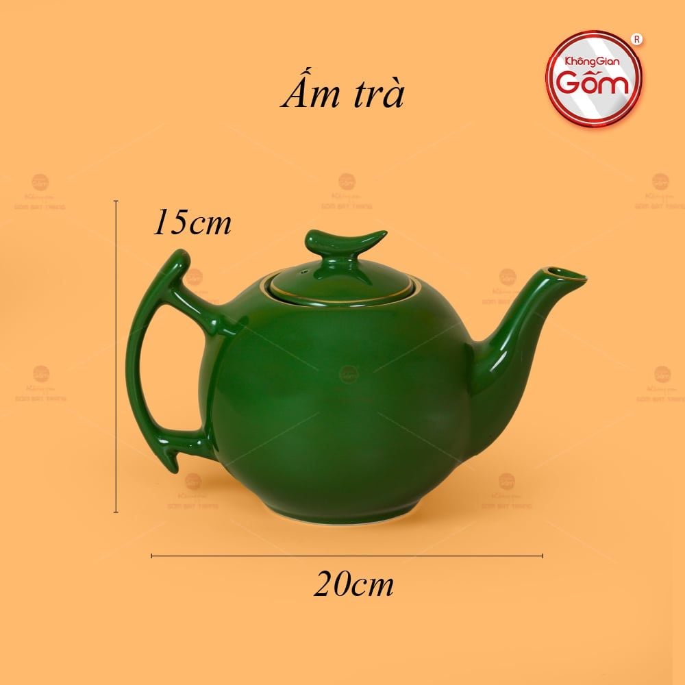 Bộ Trà Men Lục Bưởi Cành Kẻ Vàng