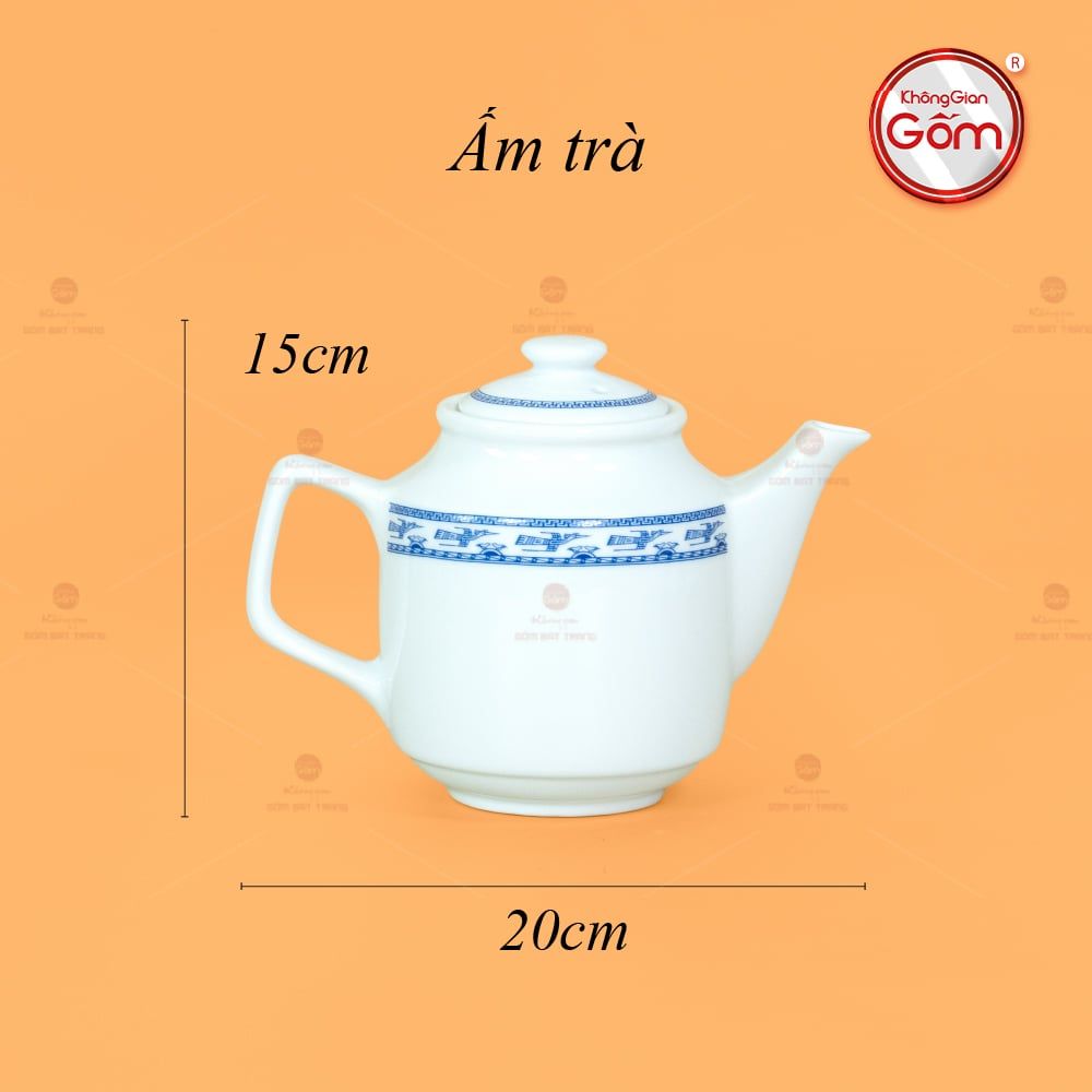 Bộ Trà Men Trắng Vuông Cao Viền Chim Hạc