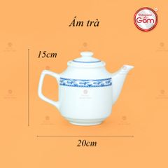 Bộ Trà Men Trắng Vuông Cao Viền Chim Hạc