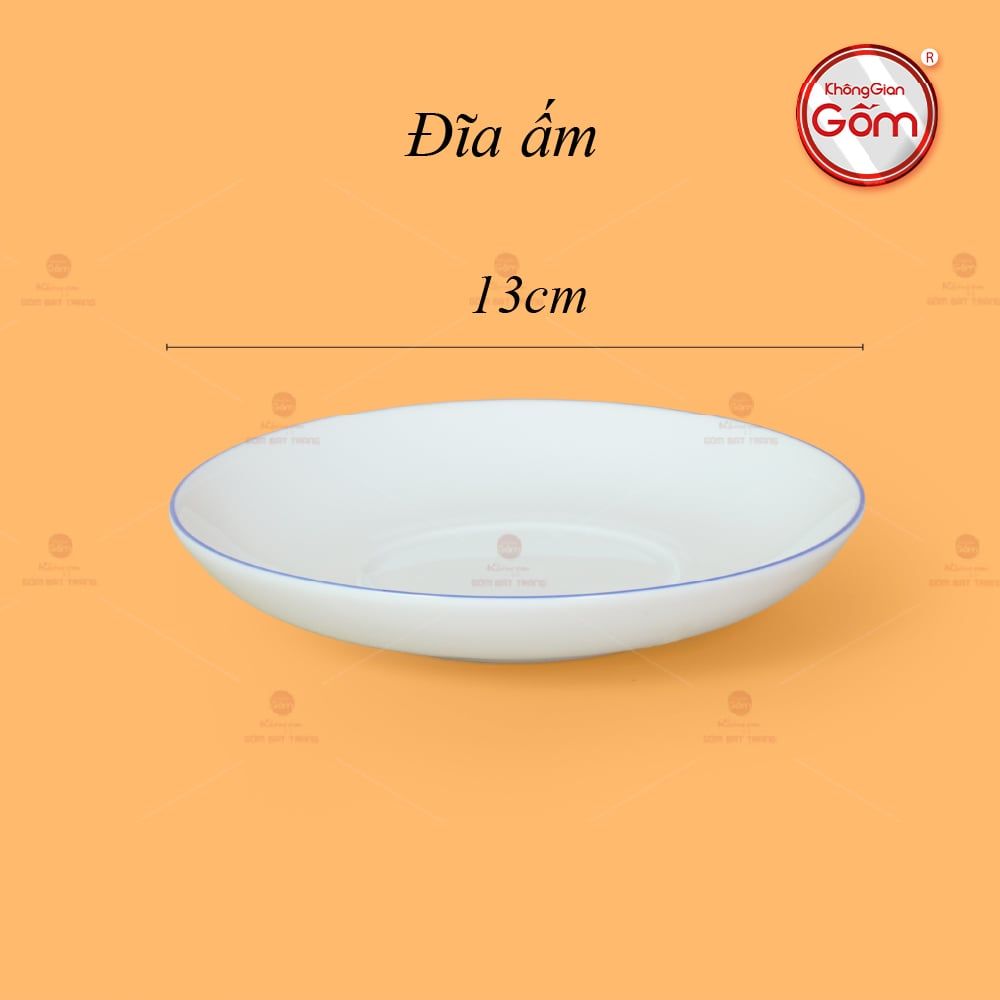 Bộ Trà Men Trắng Vai Vuông Kẻ Viền Xanh