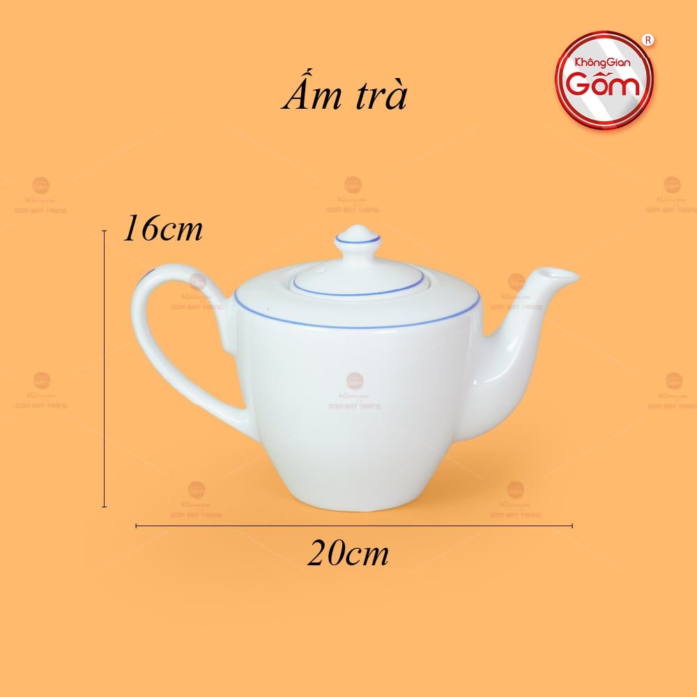 Bộ Trà Men Trắng Vai Vuông Kẻ Viền Xanh