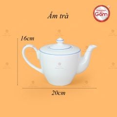 Bộ Trà Men Trắng Vai Vuông Kẻ Viền Xanh