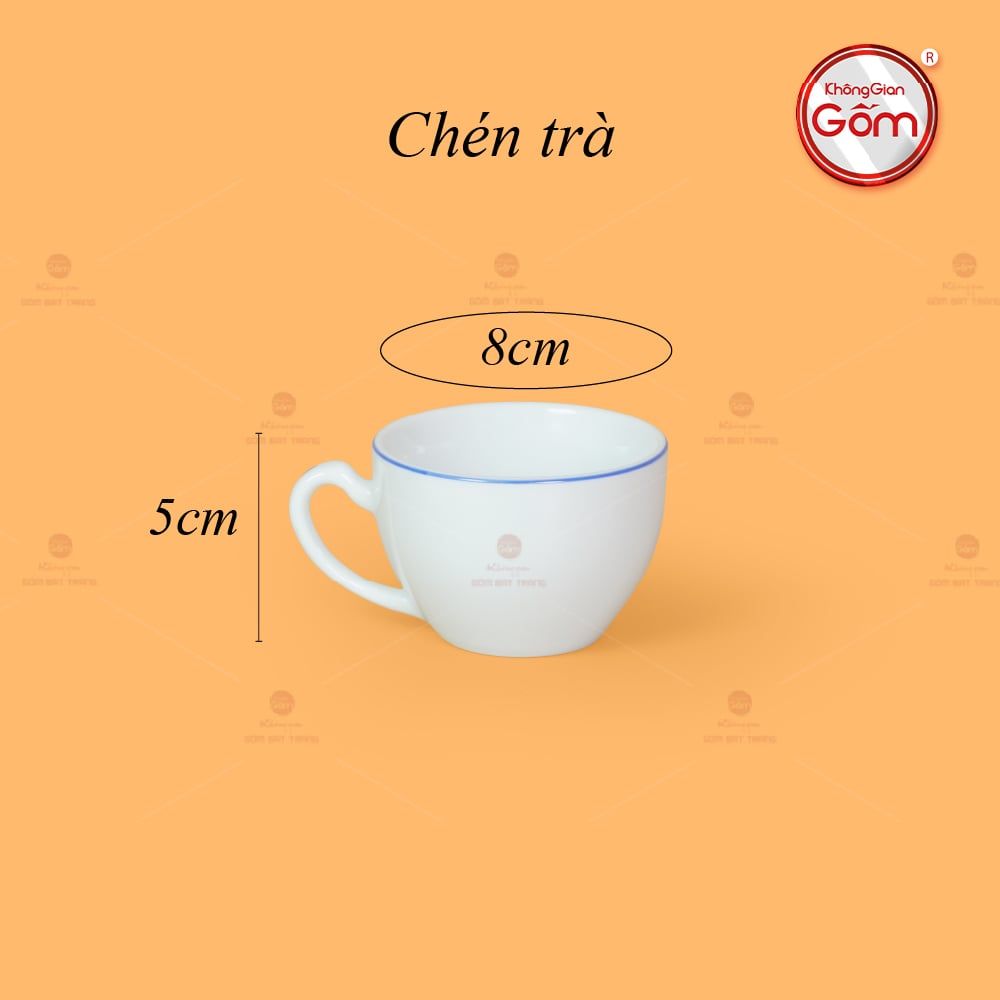 Bộ Trà Men Trắng Vai Vuông Kẻ Viền Xanh