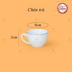 Bộ Trà Men Trắng Vai Vuông Kẻ Viền Xanh