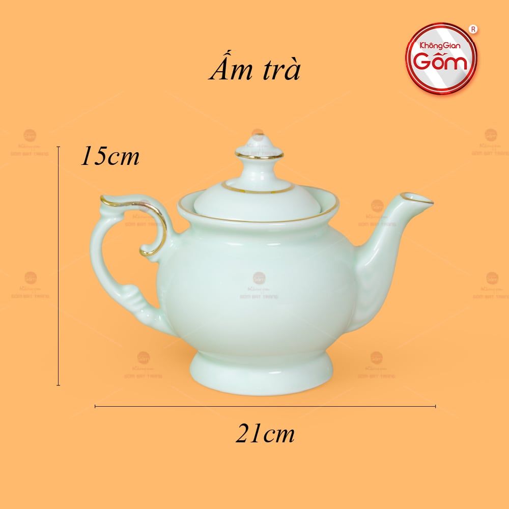 Bộ Trà Men Ngọc Đài Các Vẽ Vàng