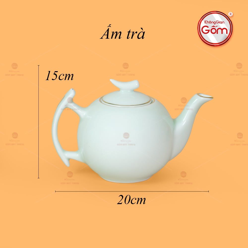 Bộ Trà Men Ngọc Bưởi Cành Vẽ Vàng