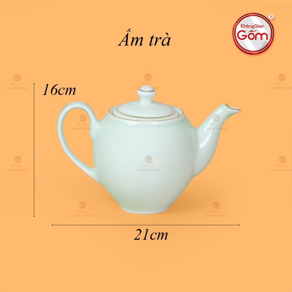 Bộ Trà Men Ngọc Dáng Minh Long Vẽ Vàng