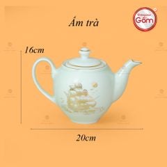 Bộ Trà Men Trắng Dáng Minh Long Thuận Buồm Xuôi Gió Vẽ Vàng