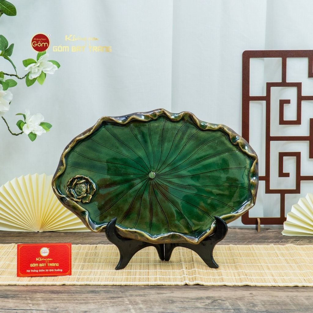 Khay Trà Sen Bầu Dục Xanh Lục