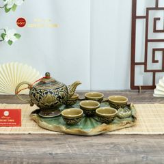 Khay Trà Sen Men Xanh Nhạt