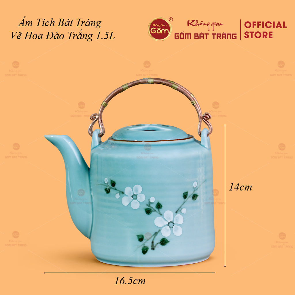 Bộ Ấm Tích Men Xanh Hoa Đào Trắng