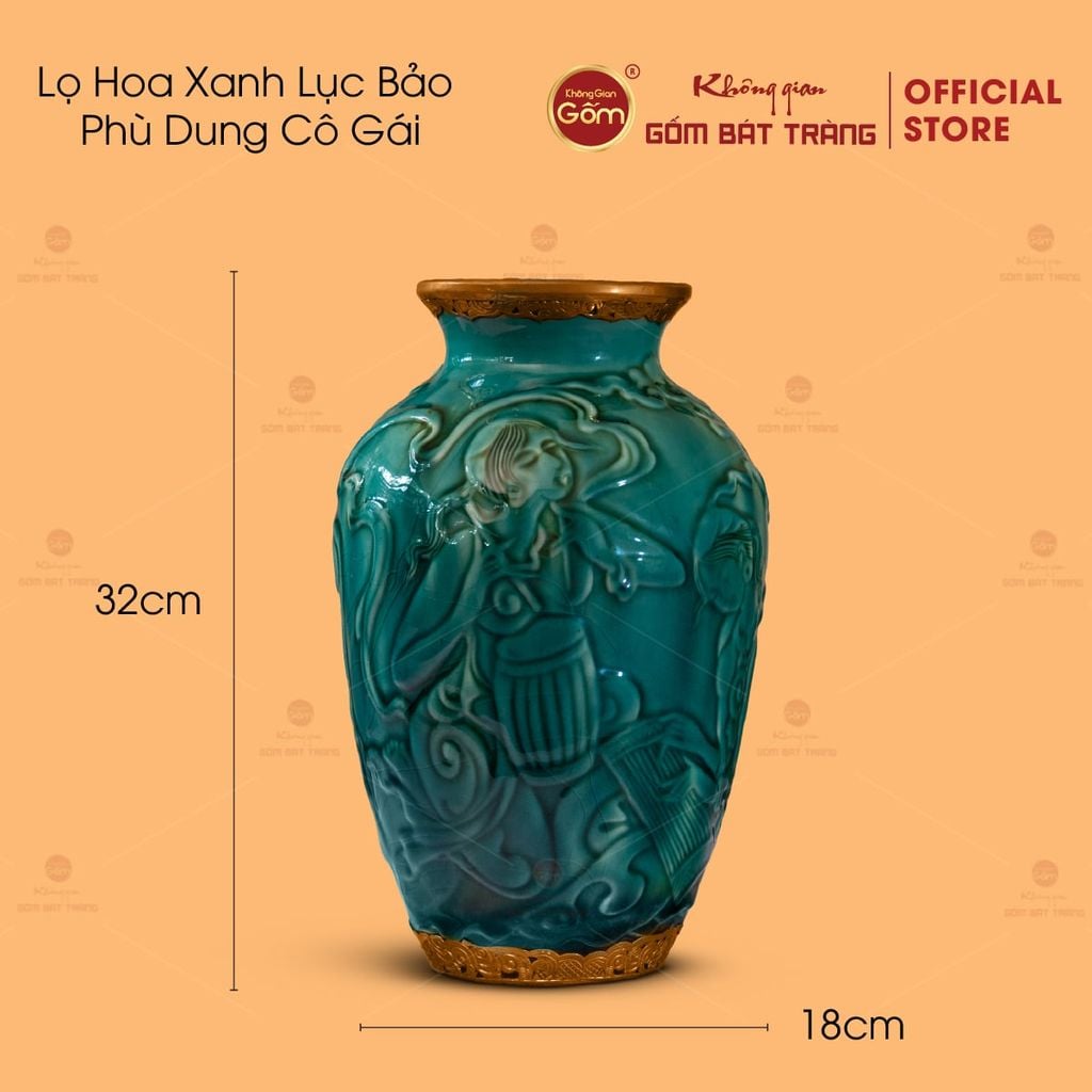 Bình Hoa Men Ngọc Bọc Đồng Họa Tiết Cô Gái