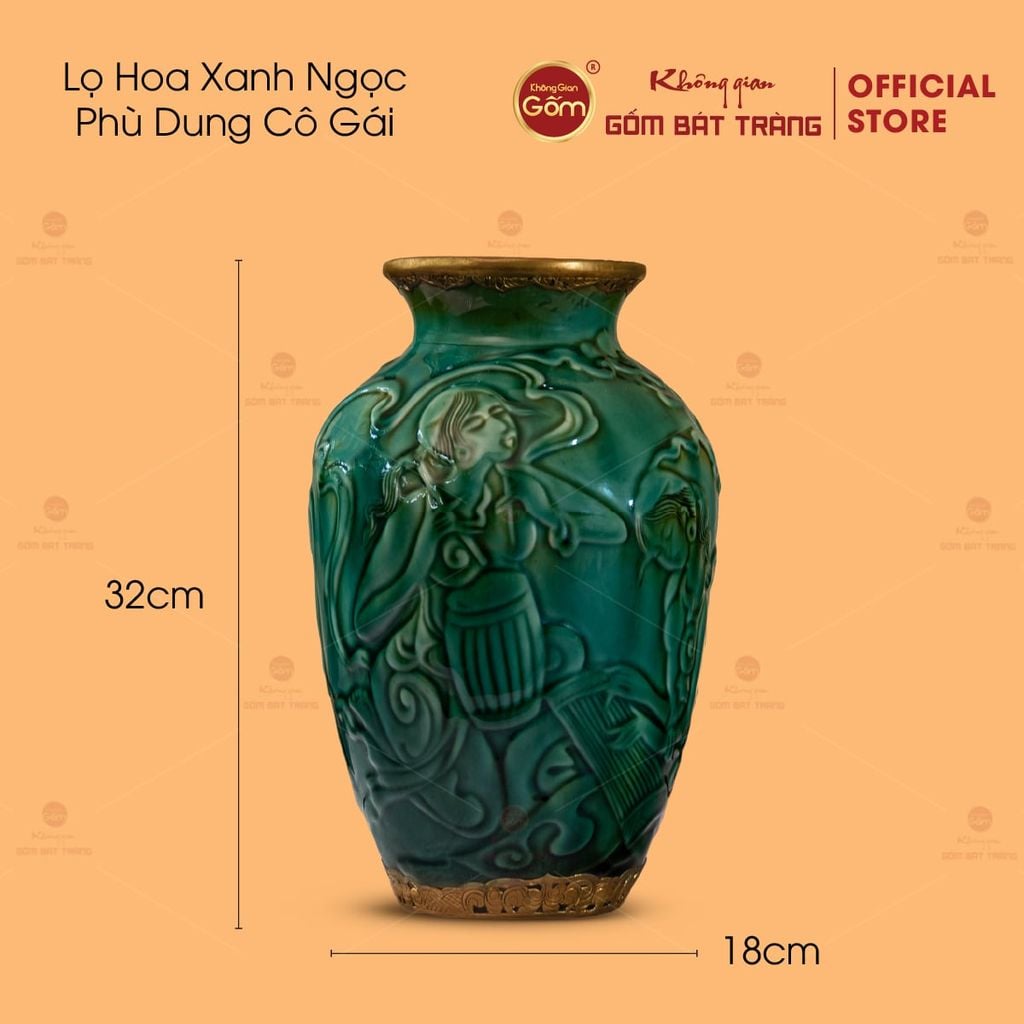 Bình Hoa Men Ngọc Bọc Đồng Họa Tiết Cô Gái
