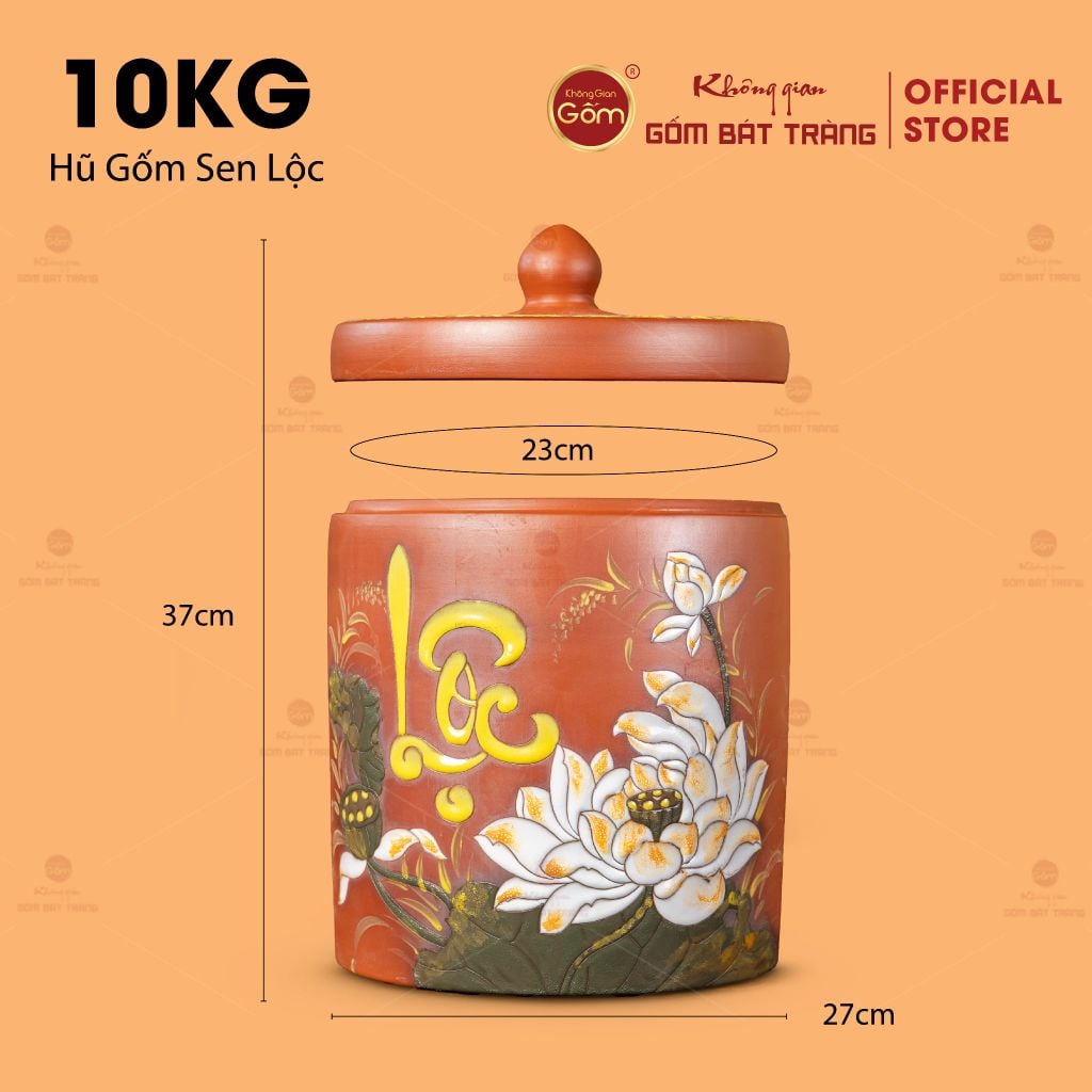 Hũ Gốm Sen Lộc Trụ Tròn