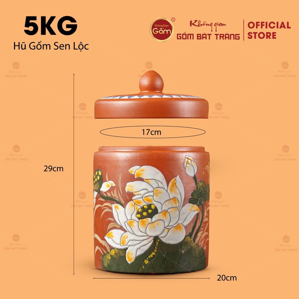 Hũ Gốm Sen Lộc Trụ Tròn