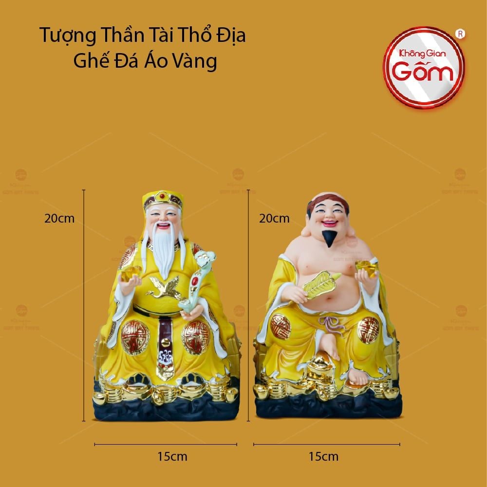 Tượng Thần Tài Thổ Địa Ghế Đá Áo Vàng