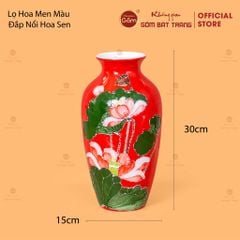 Lọ Hoa Men Màu Đắp Nổi Hoa Sen