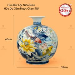 Quả Hút Lộc Niên Niên Hữu Dư Gấm Ngọc Chạm Nổi