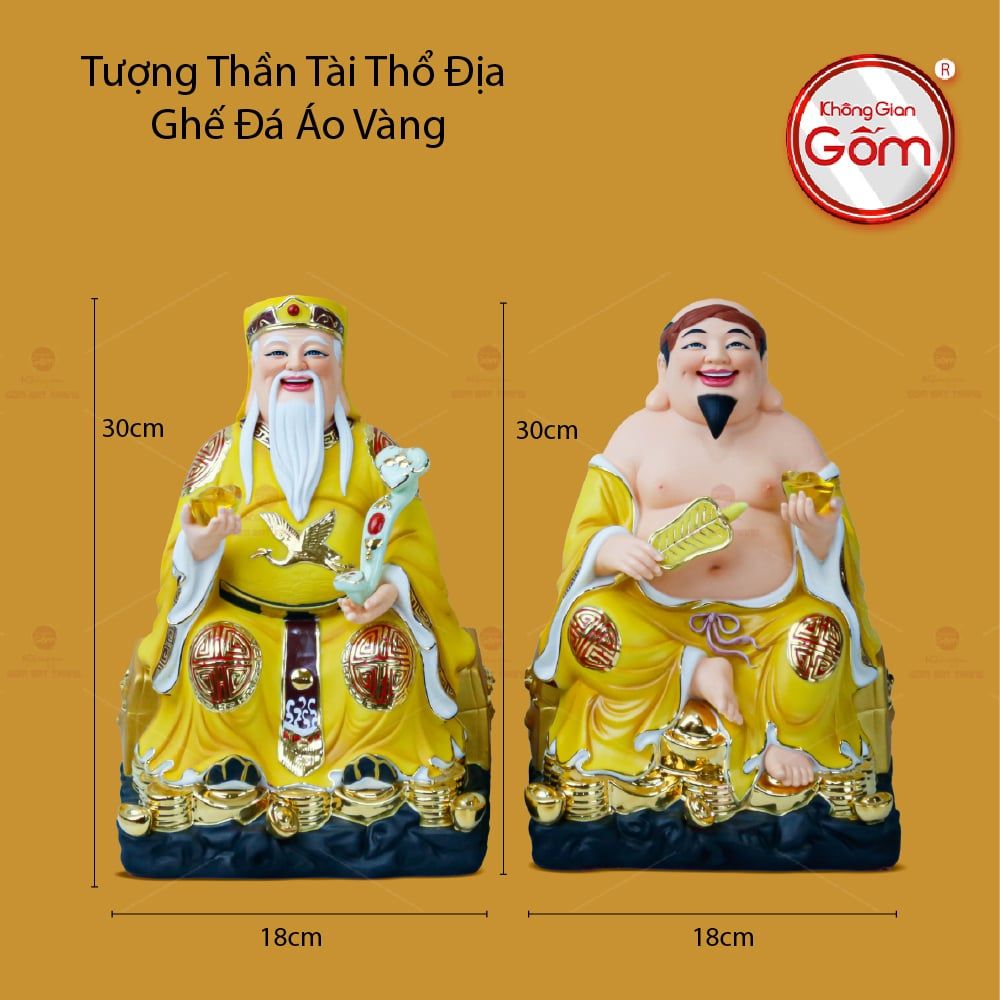Tượng Thần Tài Thổ Địa Ghế Đá Áo Vàng
