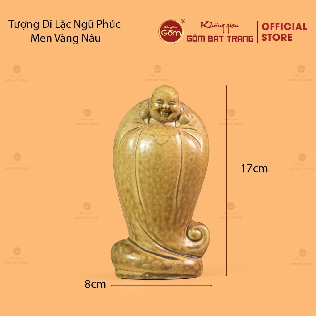 Tượng Di Lặc Ngũ Phúc Men Vàng Nâu
